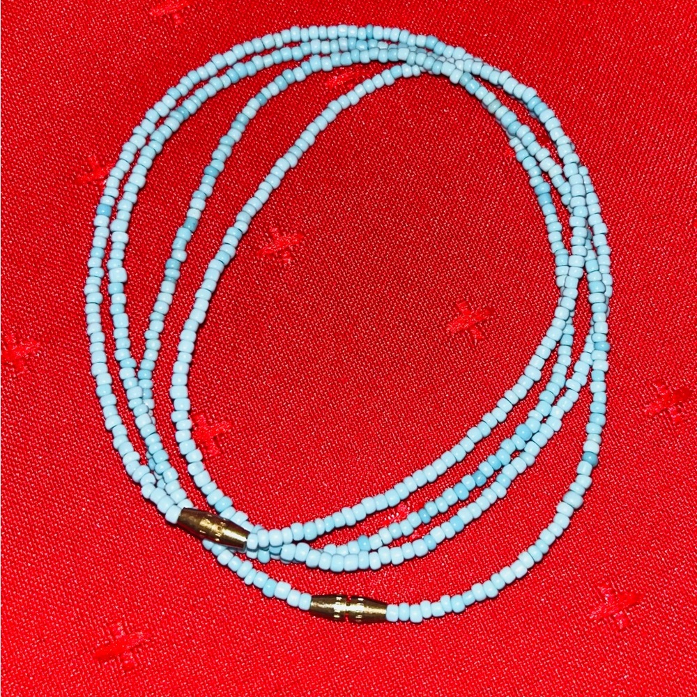 Light Blue Beaded Multi-Strand Anklets with Gold Accents